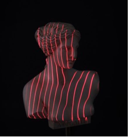Multi-line laser projection on statue
