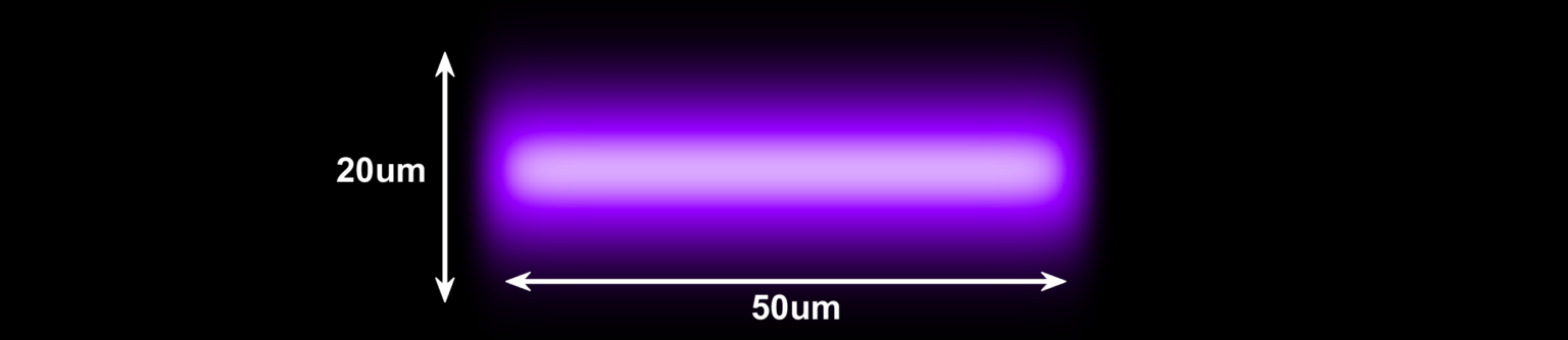 405nm (violet) laser Top Hat Projection with 50um x 20um dimensions