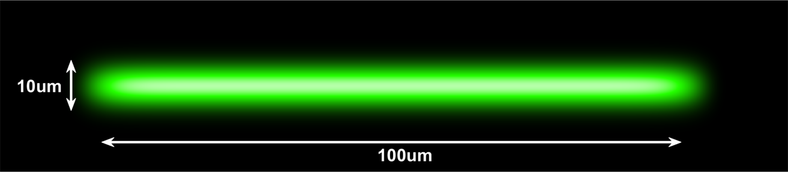 520nm (Green) laser Top Hat Projection with 100um x 10um dimensions