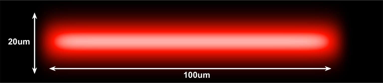 660nm (Red) laser Top Hat Projection with 100um x 20um dimensions